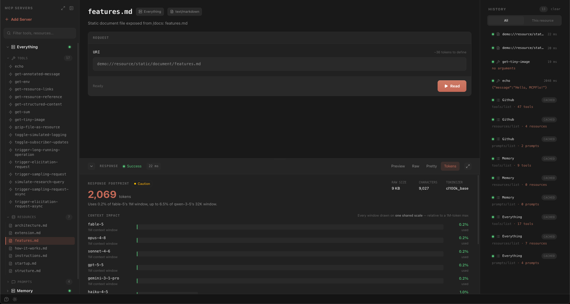 MCPFlo testing search_repositories against the GitHub MCP server